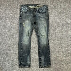 Marc Ecko Mens Jeans Size 34x32 Dark Wash Denim Slim Fit Distressed Streetwear